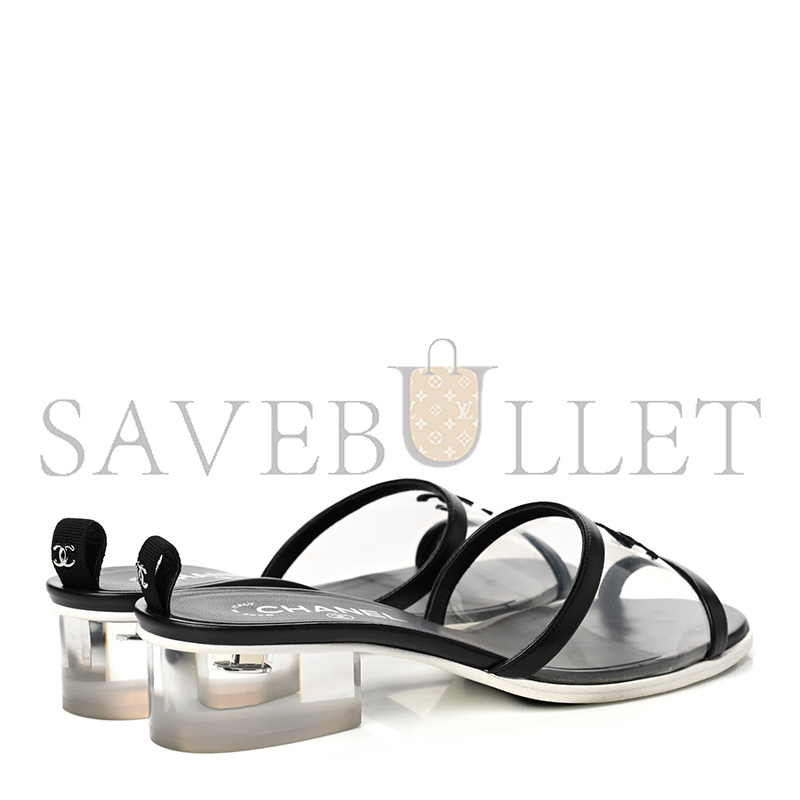 Ch*el lambskin pvc mule transparent black